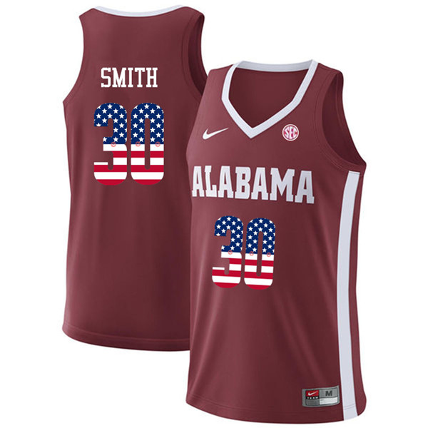 Men #30 Galin Smith Alabama Crimson Tide USA Flag Fashion College Basketball Jerseys-Crimson